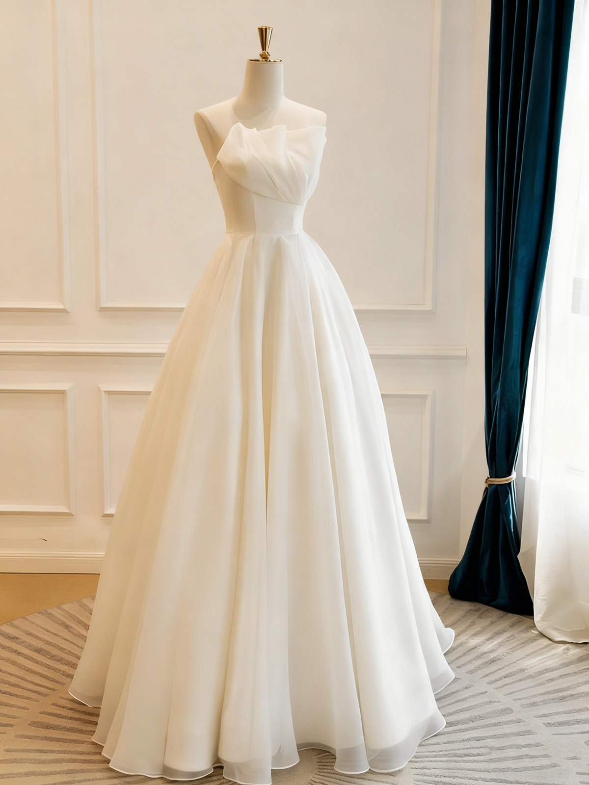Minimalist Wedding Dress A Line Strapless Pleated Wedding Dress     D3832