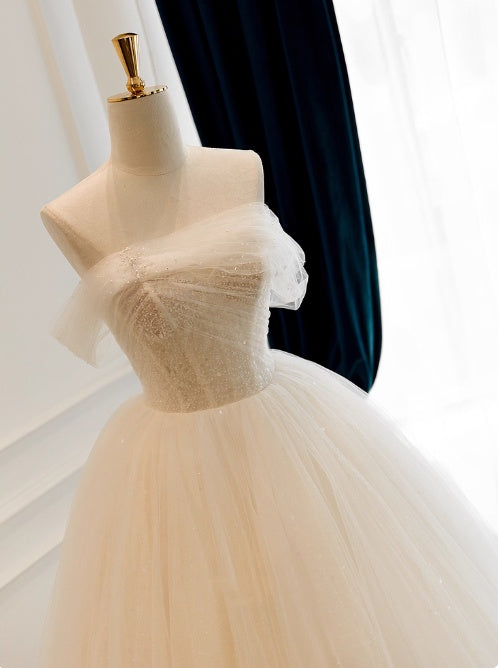 Elegant Wedding Dress Off Shoulder Pleated Tulle Wedding Dress  D3836