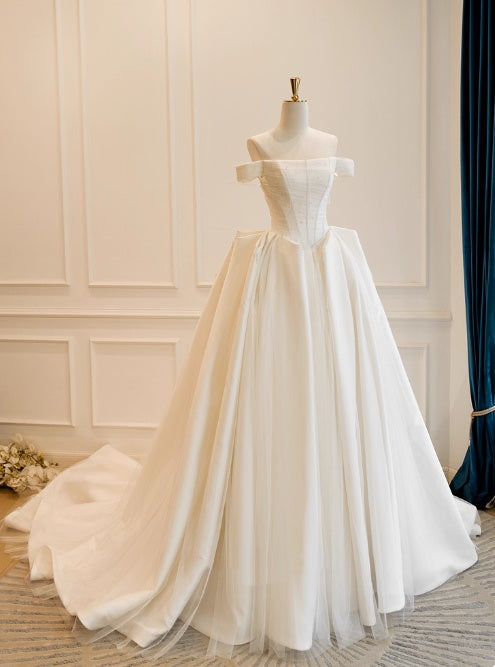 Stunning Wedding Dress Off Shoulder Pleated Tulle Wedding Dress D3838