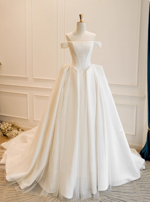 Stunning Wedding Dress Off Shoulder Pleated Tulle Wedding Dress D3838