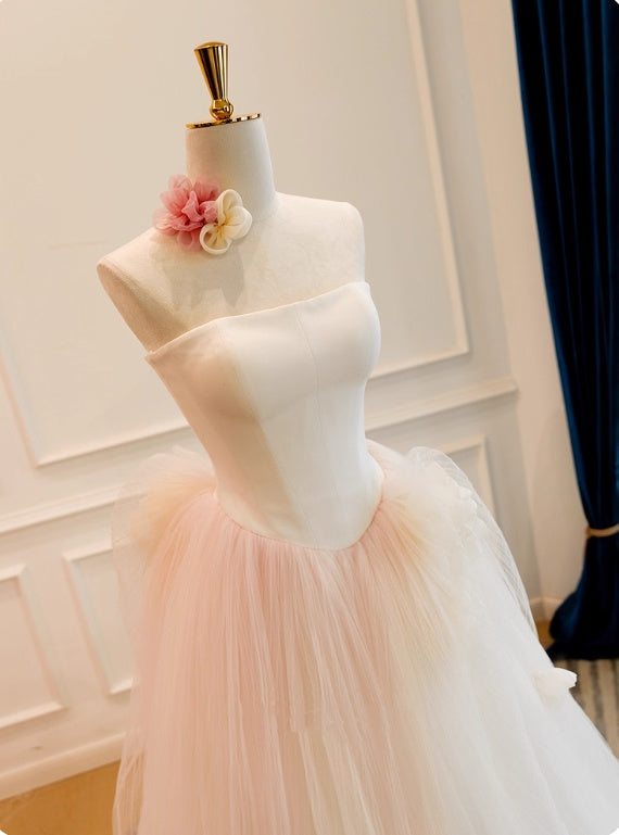 Minimalist Wedding Dress Strapless Pleated Tulle Wedding Dress D3839