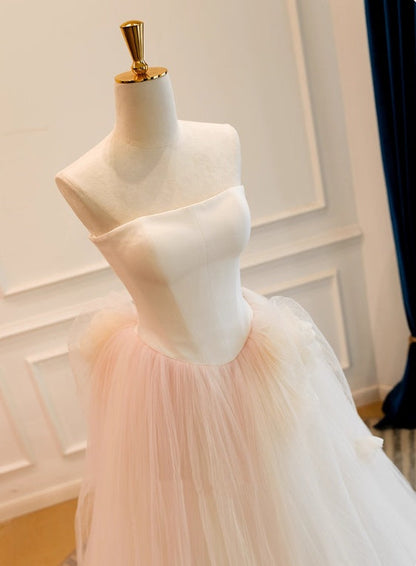 Minimalist Wedding Dress Strapless Pleated Tulle Wedding Dress D3839