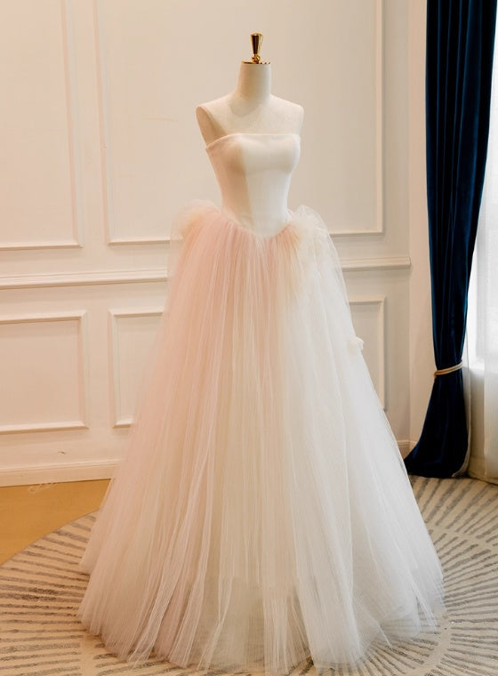 Minimalist Wedding Dress Strapless Pleated Tulle Wedding Dress D3839
