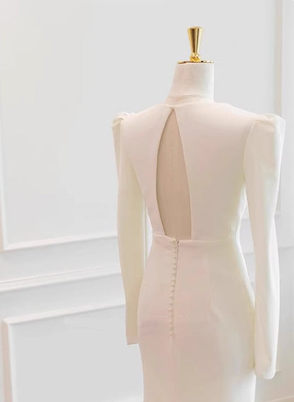 Minimalist Wedding Dress V-neck Long Sleeves Wedding Dress D3840