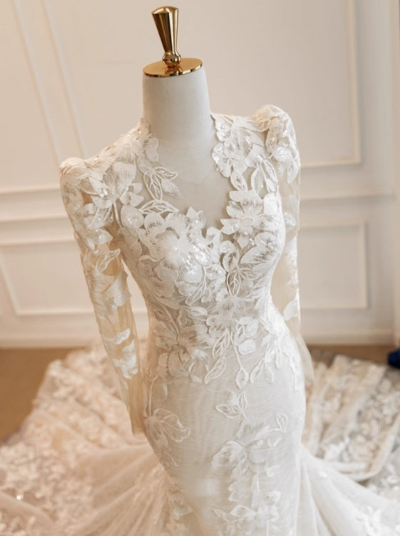 New Arrival Wedding Dress Long Sleeves Mermaid Wedding Dress  D3841