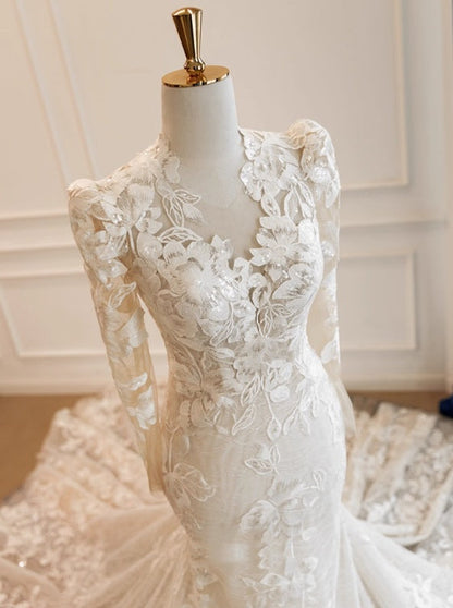 New Arrival Wedding Dress Long Sleeves Mermaid Wedding Dress  D3841