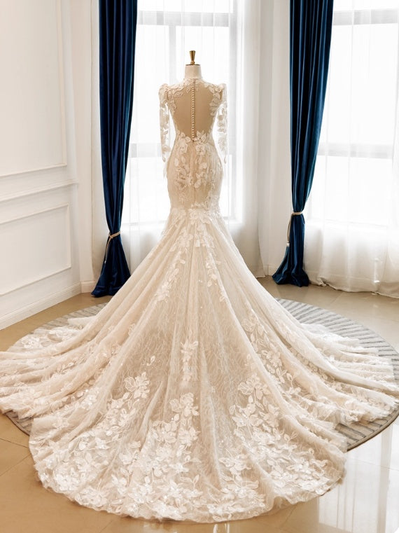 New Arrival Wedding Dress Long Sleeves Mermaid Wedding Dress  D3841