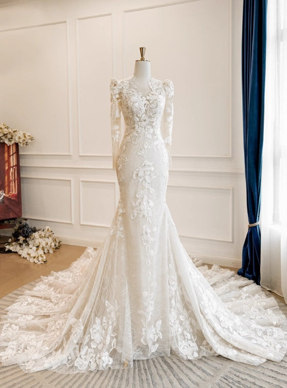New Arrival Wedding Dress Long Sleeves Mermaid Wedding Dress  D3841