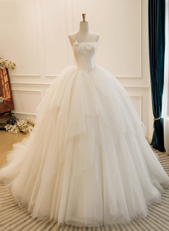 New Design Wedding Dress Strapless Pleated Tulle Wedding Dress  D3843