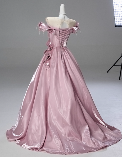 Beauty Prom Dress Crew Neck Pleated Ball Gown Quinceanera Dress Evening Dress     D3854