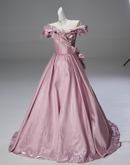 Beauty Prom Dress Crew Neck Pleated Ball Gown Quinceanera Dress Evening Dress     D3854