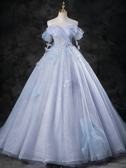 Elegant Prom Dress Off Shoulder Pleated Tulle Ball Gown Evening Dress Sweet 16 Dress     D3855