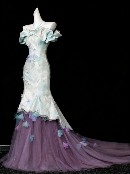 New Aarrival Prom Dress Off Shoulder Tulle Mermaid Evening Dress Birthday Outfits   D3861