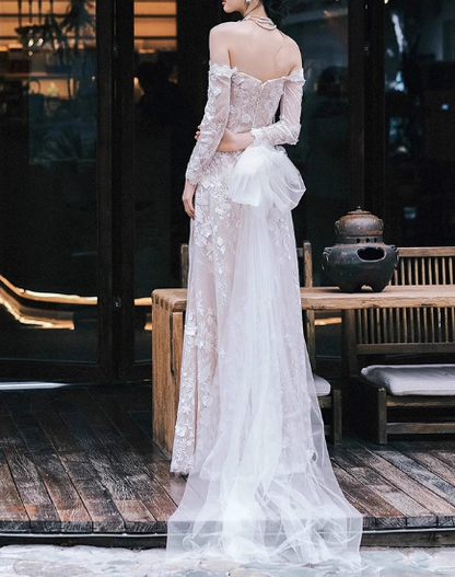 Elegant Wedding Dress Off Shoulder Long Sleeve Wedding Dress  D3866