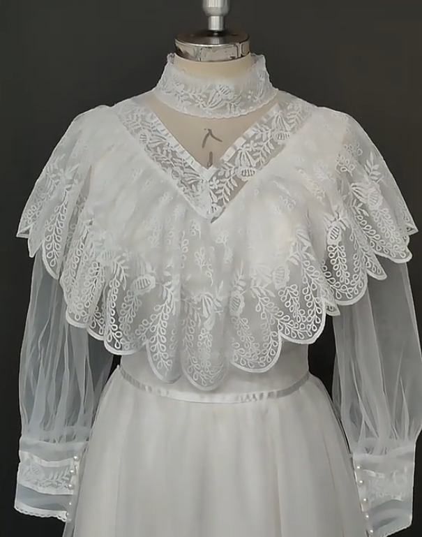 Vintage Wedding Dress High Collar Tulle Wedding Dress  D3868