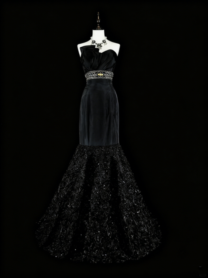Beauty Prom Dress Black Strapless Pleated Mermaid Evening Dress Gala Dress   D3870