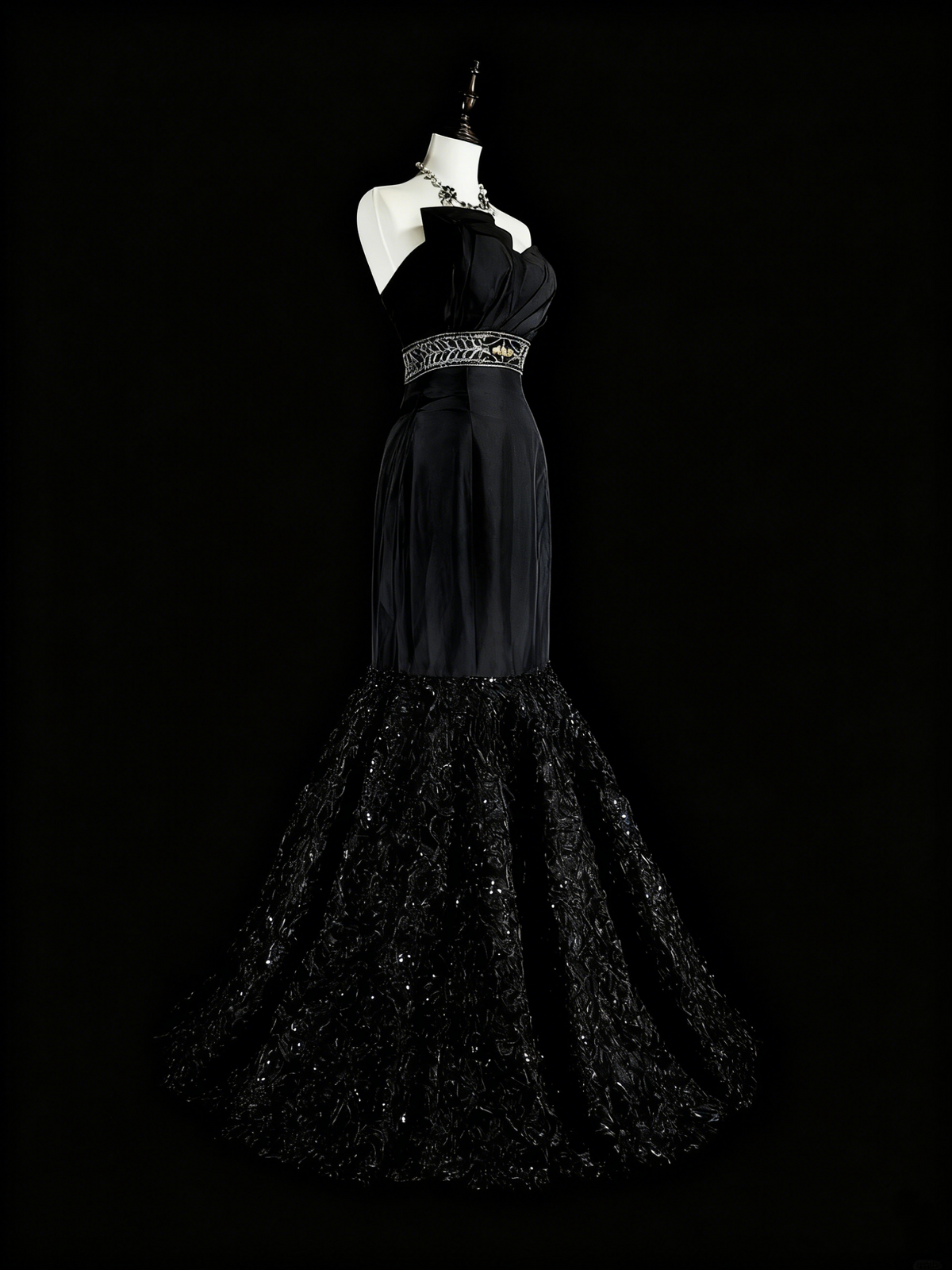 Beauty Prom Dress Black Strapless Pleated Mermaid Evening Dress Gala Dress   D3870