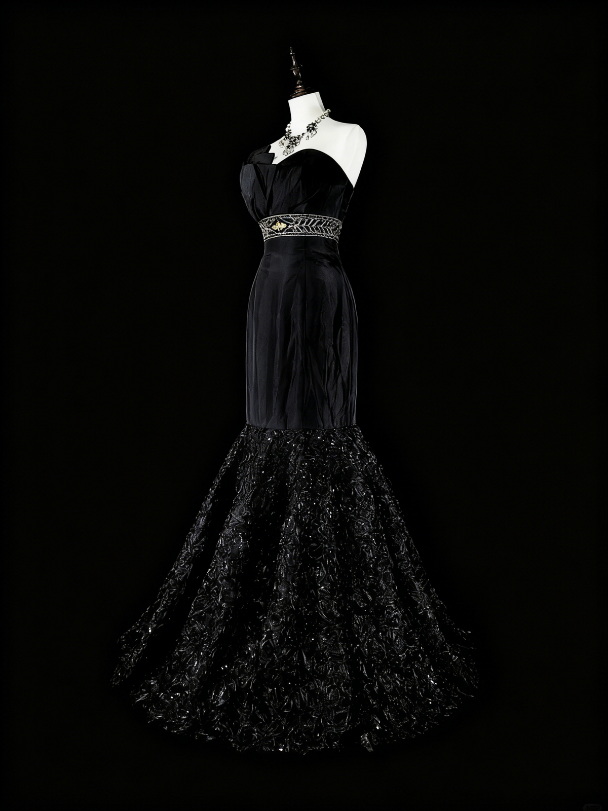 Beauty Prom Dress Black Strapless Pleated Mermaid Evening Dress Gala Dress   D3870