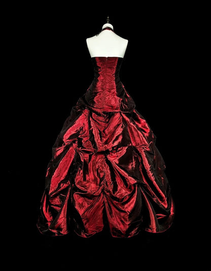 Stunning Prom Dress Wine Red Halter Pleated Ball Gown Evening Dress Quinceanera Outfits   D3875