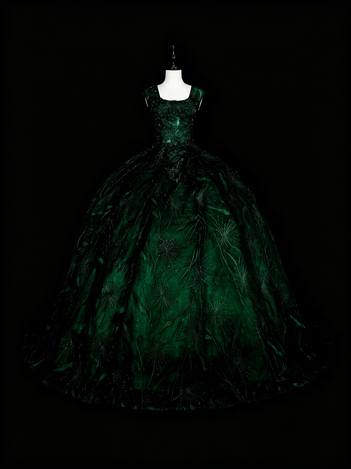 Gorgeous Prom Dress Dark Green Square Neck Pleated Tulle Ball Gown Evening Dress Quinceanera Outfits   D3877