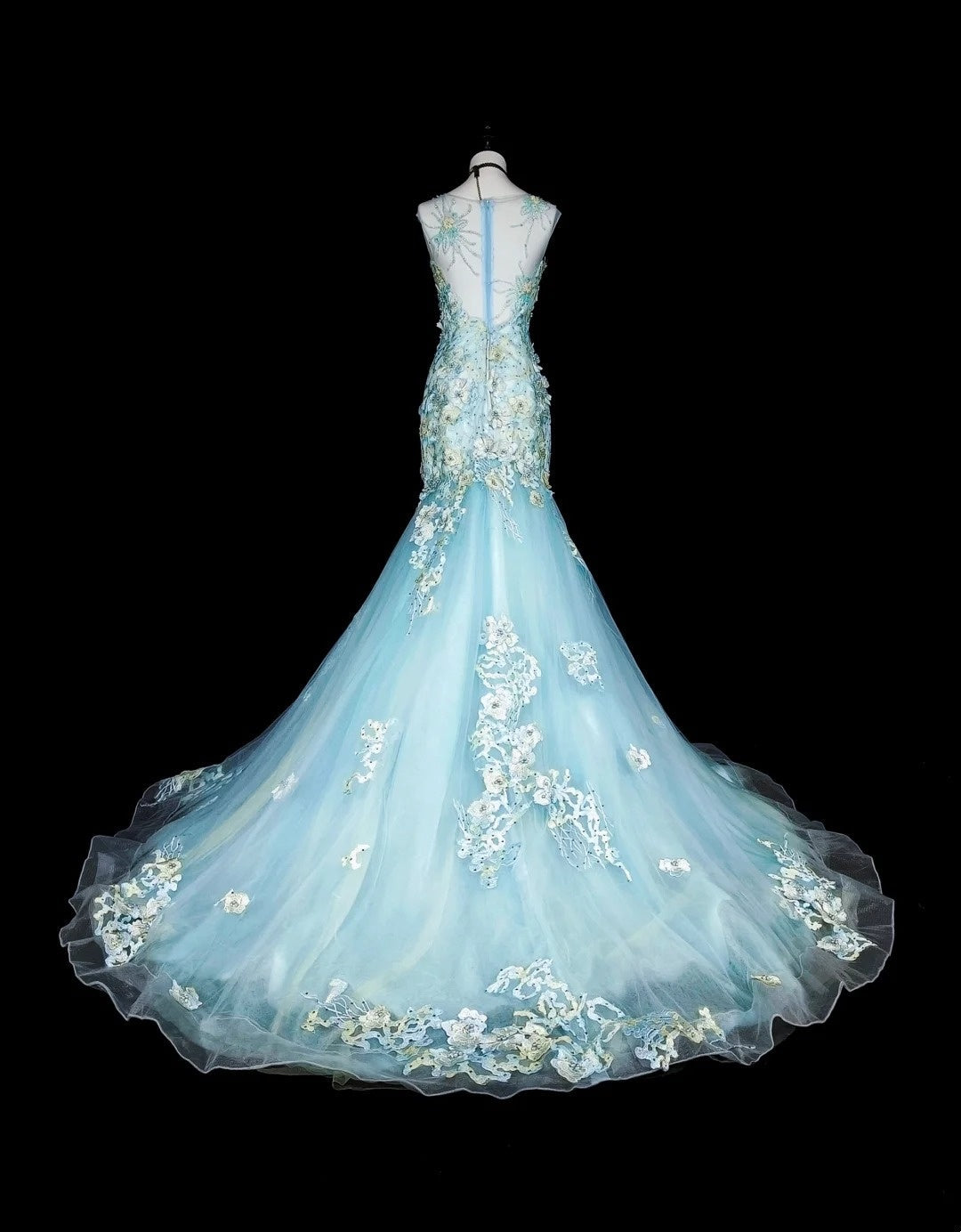 Beauty Prom Dress Light Blue Pleated Tulle Mermaid Evening Dress Birthday Party Outfits    D3878