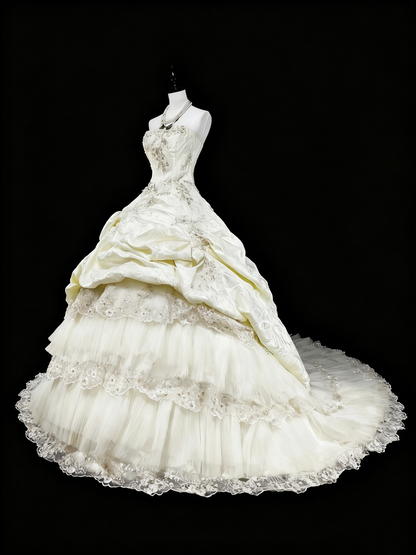 Vintage Wedding Dress Strapless Tulle Pleated Wedding Dress  D3884