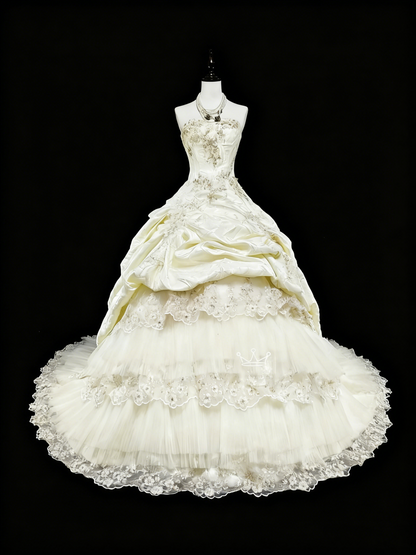 Vintage Wedding Dress Strapless Tulle Pleated Wedding Dress  D3884