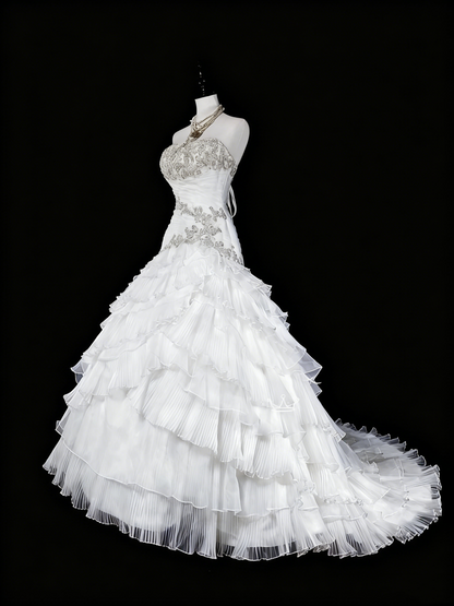 Elegant Wedding Dress Strapless Tulle Tiered Wedding Dress Dress  D3888