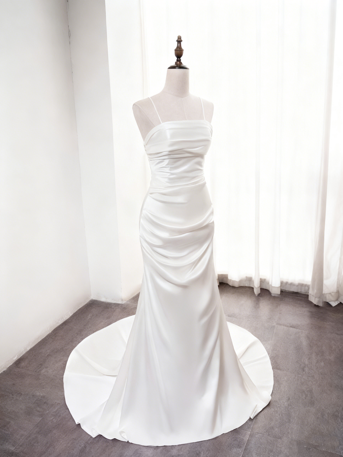 Minimalist Wedding Dress Spaghetti Straps Pleated Mermaid Wedding Dress  D3889