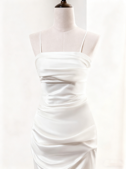 Minimalist Wedding Dress Spaghetti Straps Pleated Mermaid Wedding Dress  D3889