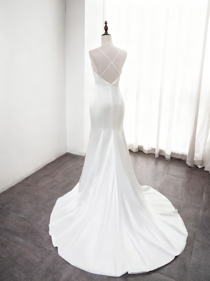 Minimalist Wedding Dress Spaghetti Straps Pleated Mermaid Wedding Dress  D3889