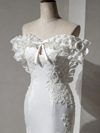 Vintage Wedding Dress Off Shoulder Pleated Mermaid Wedding Dress  D3893