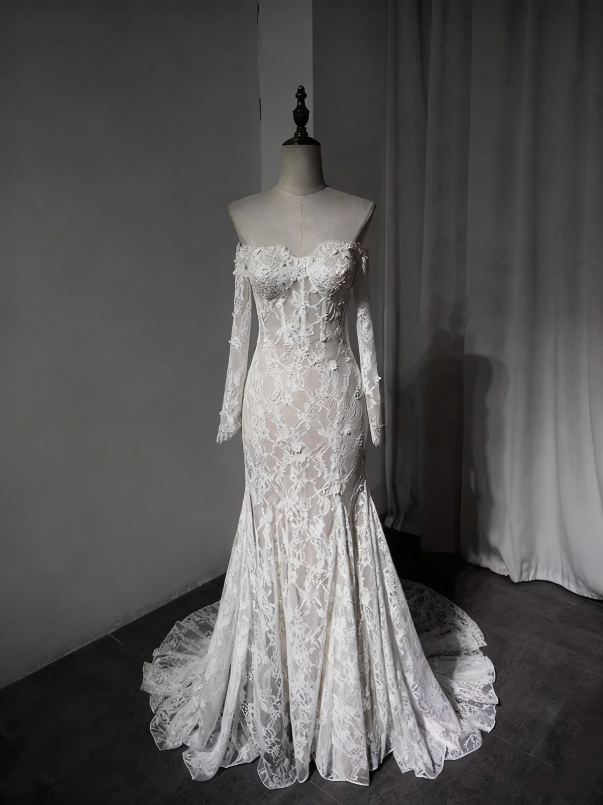 New Arrival Wedding Dress Off Shoulder Lace Mermaid Wedding Dresss  D3895