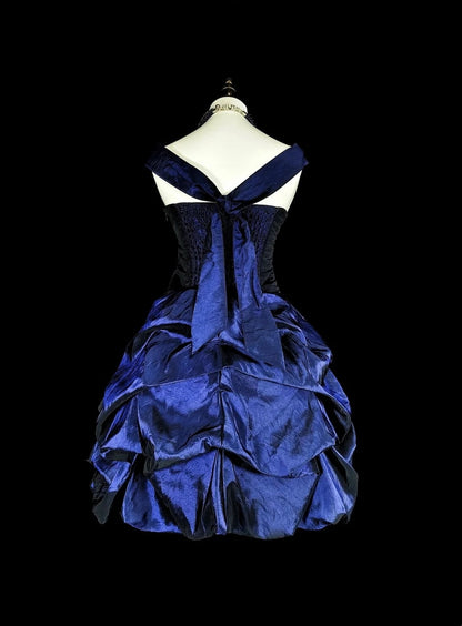 New Arrival Homecoming Dress Dark Blue Crew Neck Pleated Short Prom Dress Back to School Outfits Cocktail Dress   D3896