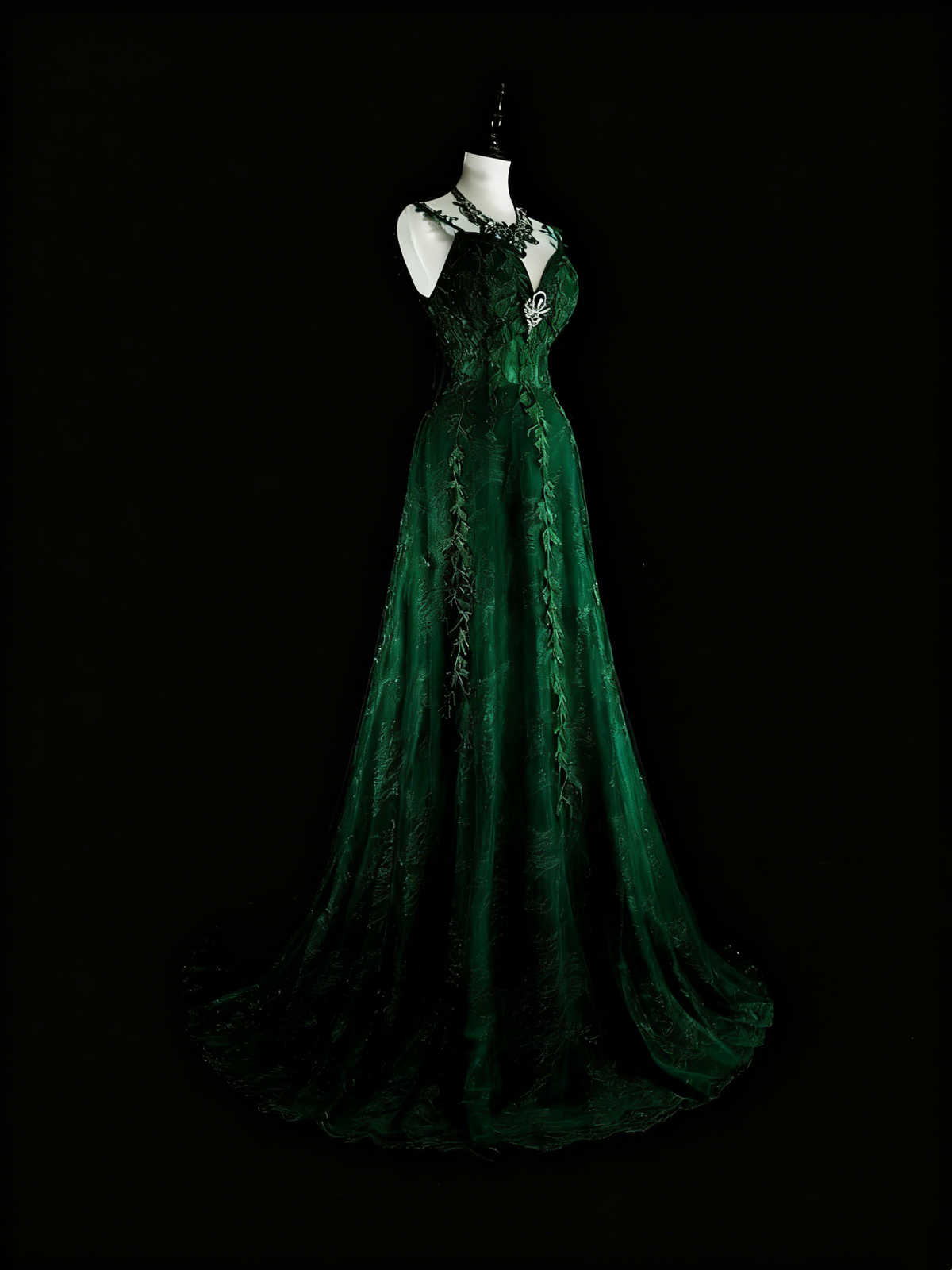 Stunning Prom Dress Dark Green Spaghetti Straps Pleated Evening Dress Gala Dress     D3904