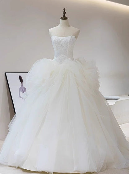 Beauty Wedding Dress Strapless Tulle Pleated Wedding Dress   D3906