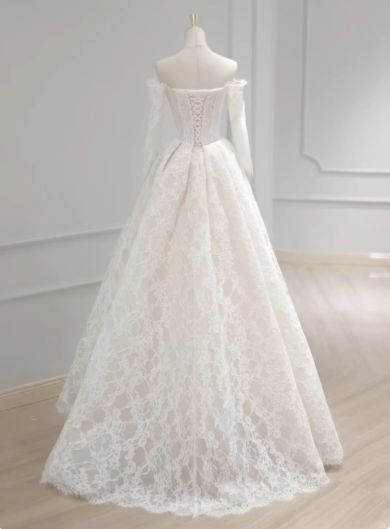 Elegant Wedding Dress Off Shoulder Lace Pleated Wedding Dress   D3907