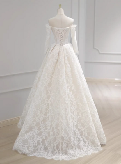 Elegant Wedding Dress Off Shoulder Lace Pleated Wedding Dress   D3907