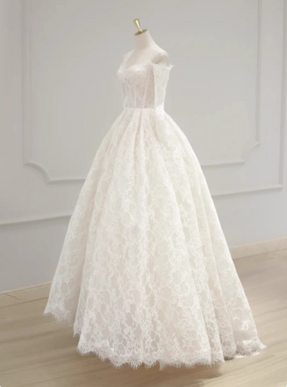 Elegant Wedding Dress Off Shoulder Lace Pleated Wedding Dress   D3907