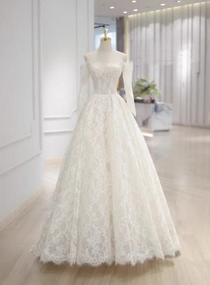 Elegant Wedding Dress Off Shoulder Lace Pleated Wedding Dress   D3907