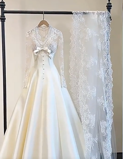 New Arrival Wedding Dress Crew Neck Lace Wedding Dress   D3909