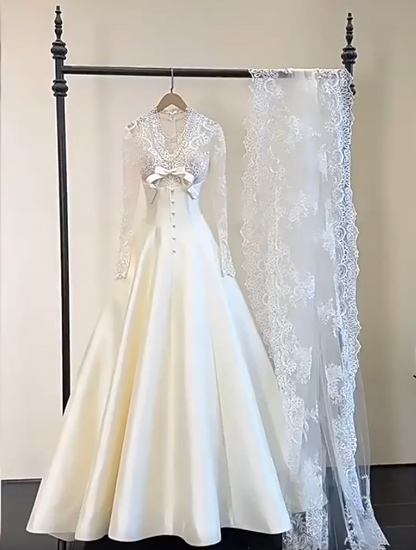 New Arrival Wedding Dress Crew Neck Lace Wedding Dress   D3909