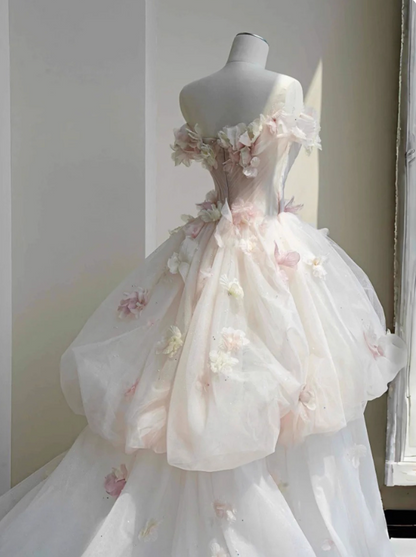 New Design Wedding Dress Strapless Floral Tulle Wedding Dress   D3910