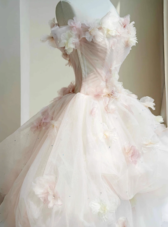 New Design Wedding Dress Strapless Floral Tulle Wedding Dress   D3910