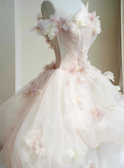 New Design Wedding Dress Strapless Floral Tulle Wedding Dress   D3910