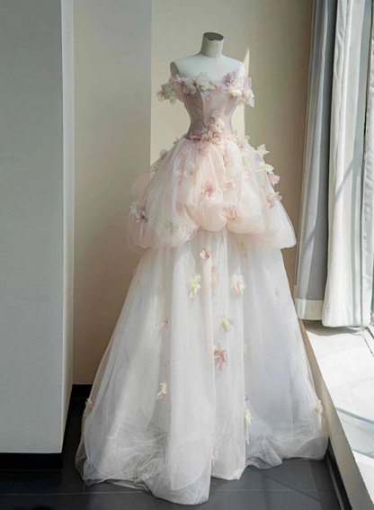 New Design Wedding Dress Strapless Floral Tulle Wedding Dress   D3910