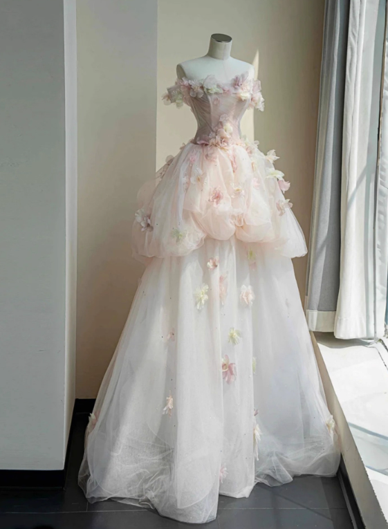 New Design Wedding Dress Strapless Floral Tulle Wedding Dress   D3910