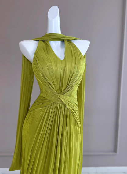Elegant Prom Dress Halter Pleated Long Evening Dress Gala Dress Cocktail Dress   D3917