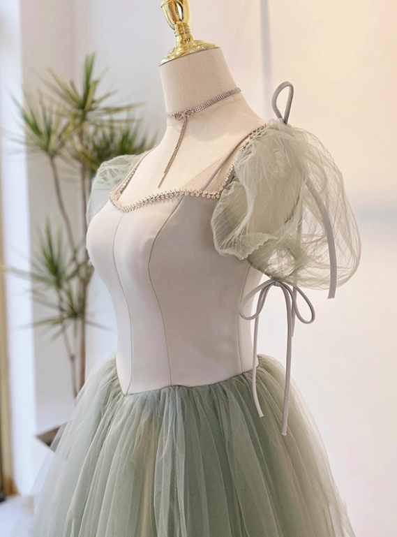 Elegant Prom Dress Square Neck Tulle Pleated Evening Dress Gala Dress Birthday Party Dress   D3918