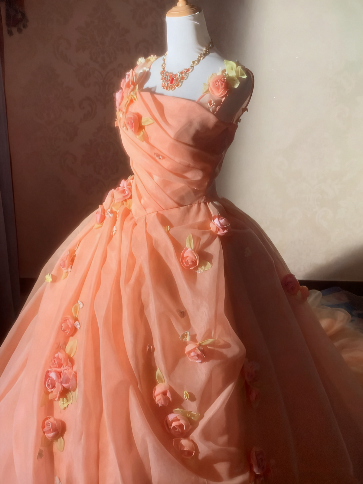 Beauty Prom Dress Square Neck Pleated Flower Ball Gown Evening Dress Sweet 16 Dress  D3927